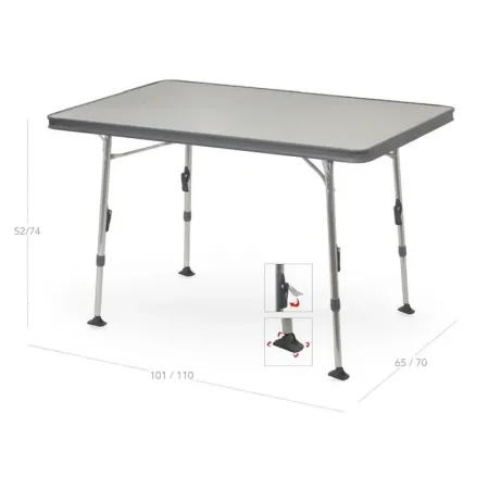 Tavolo rettangolare in alluminio e gambe telescopiche allungabili 110x70 cm