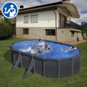 Pezzi di Ricambio Piscine Ovali Finto Grafite con Pali da 132 cm